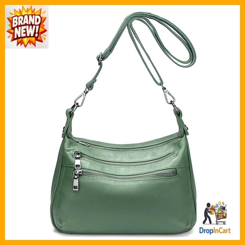 Genuine Leather Shoulder Bag Hobo Crossbody Handbag Multiple Pockets Chic